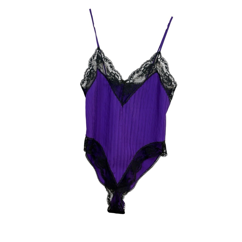 Vtg Sears Purple Teddy Bodysuit Lingerie Black Lace Sz M Whimsigoth Fairy Glam